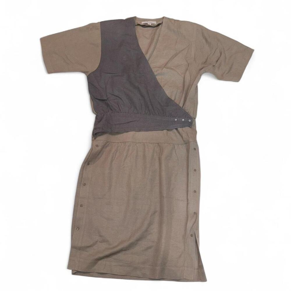 Vintage 1980s Billie Designs Taupe and Gray Dress Sz 4 Futuristic Neutral Grunge